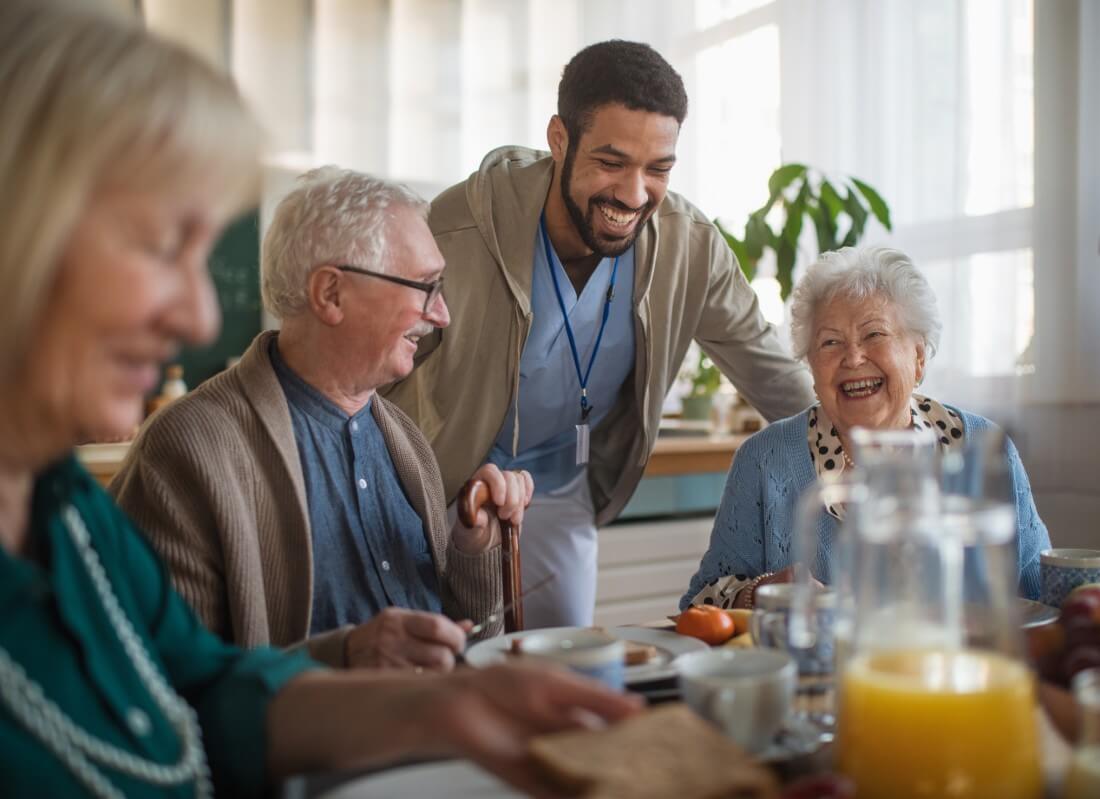 assisted living safety is key when having a breakfast gathering at a senior living community